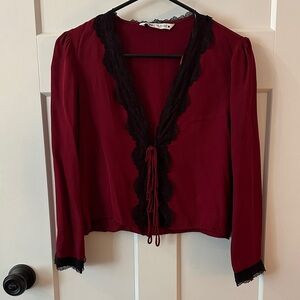 Zara Scarlet Top with Black Lace Detail